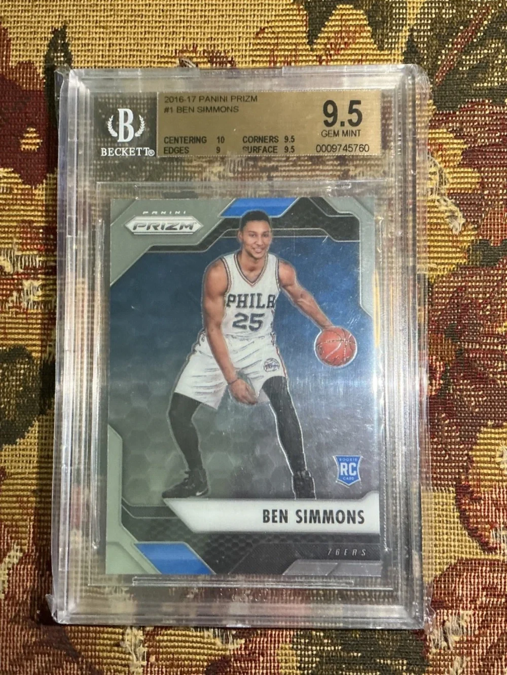 2016-17 panini prizm Ben Simmons Rookie #1 76ers Graded Beckett BGS gem mint 9.5